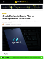 Crypto Exchange Gemini Files for Nasdaq IPO with Ticker GEMI