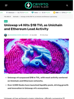 Uniswap v4 Hits $1B TVL as Unichain and Ethereum Lead Activity - Crypto News Flash