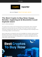 The Best Crypto to Buy Now: Kaspa, Render, Hyperliquid & BlockDAG Could Explode Soon!