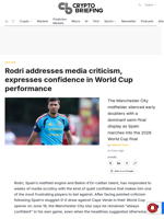 Rodri addresses media criticism, expresses confidence in World Cup performance