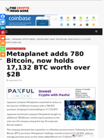 Metaplanet adds 780 Bitcoin, now holds 17,132 BTC worth over $2B - The Crypto News Wire