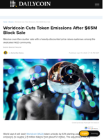 Worldcoin Cuts Token Emissions After $65M Block Sale - DailyCoin
