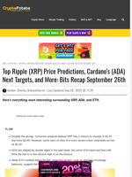 Top Ripple (XRP) Price Predictions, Cardano's (ADA) Next Targets, and More: Bits Recap September 26th