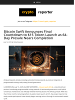 Bitcoin Swift Announces Final Countdown to $15 Token Launch as 64-Day Presale Nears Completion