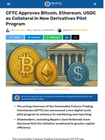 CFTC Approves BTC, ETH, USDC as Collateral in Pilot Program