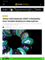 Tether CEO Defends USDT’s Reliability Over Volatile Stablecoin Alternatives - CoinCentral