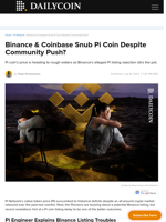 Binance & Coinbase Snub Pi Coin Despite Community Push? - DailyCoin