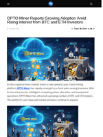 OPTO Miner Reports Growing Adoption Amid Rising Interest from BTC and ETH Investors - Visionary Financial