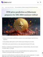 ETH price prediction as Ethereum prepares for ERC-8004 mainnet rollout - CoinJournal