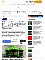 Bitmine Reveals 3.6M ETH Hoard as Chairman Flags Market Maker Weakness – Crypto News Bitcoin News