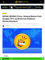 BONK (BONK) Price: Solana Meme Coin Surges 70% as Bonk.fun Platform Drives Demand - CoinCentral