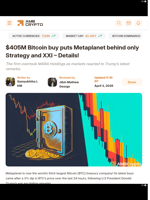 $405M Bitcoin buy puts Metaplanet behind only Strategy and XXI - Details! - AMBCrypto