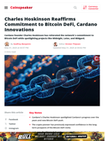 Charles Hoskinson Reaffirms Commitment to Bitcoin DeFi, Cardano Innovations - Coinspeaker