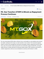 Mt. Gox Transfers $739M in Bitcoin as Repayment Process Continues