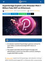 Hyperbridge Exploit Lets Attacker Mint 1 Billion Fake DOT on Ethereum