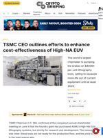 TSMC CEO outlines efforts to enhance cost-effectiveness of High-NA EUV