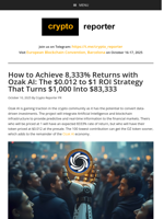 How to Achieve 8,333% Returns with Ozak AI: The $0.012 to $1 ROI Strategy That Turns $1,000 Into $83,333