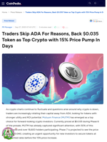 Traders Skip ADA For Reasons, Back $0.035 Token as Top Crypto with 15% Price Pump In Days