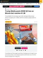 Trump Media Reveals Bitcoin and Cronos Holdings Amid Q3 Loss