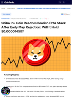 Shiba Inu Coin Hits Bearish EMA Stack, Will It Hold $0.00001450?