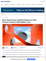Elixir Winds Down deUSD Following Stream Finance Fallout