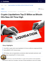 Crypto Liquidations Top $1 Billion as Bitcoin Hits New All-Time High