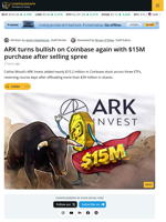 ARK Invest Buys $15M Coinbase Shares After Recent Selling