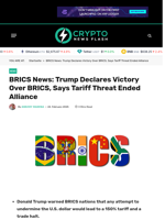 BRICS News: Trump Declares Victory Over BRICS, Says Tariff Threat Ended Alliance - Crypto News Flash