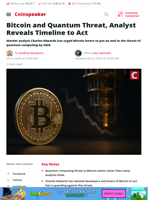 Bitcoin and Quantum Threat, Analyst Reveals Timeline to Act - Coinspeaker