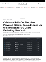 Coinbase Rolls Out Morpho-Powered Bitcoin-Backed Loans Up to $1 Million for US Users Excluding New York - 