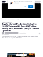Crypto Market Prediction: Shiba Inu (SHIB) Volumes Hit Zero, XRP's New Reality at $1, Is Bitcoin (BTC) in Useless Uptrend? - U.Today