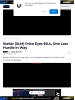 Stellar (XLM) Price Eyes $0.4, One Last Hurdle in Way - U.Today