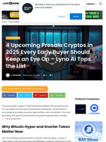 4 Upcoming Presale Cryptos in 2025 Every Early Buyer Should Keep an Eye On – Lyno AI Tops the List | Live Bitcoin News