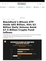 BlackRock’s Bitcoin ETF Holds $65 Billion, Hits $3 Billion Daily Volume Amid $7.5 Billion Crypto Fund Inflows - 