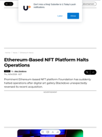 Ethereum-Based NFT Platform Halts Operations - U.Today