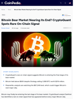 Bitcoin Bear Market Nearing Its End? CryptoQuant On-Chain Signal