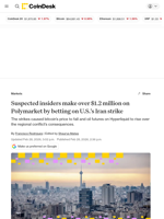 Suspected insiders make over $1.2 million on Polymarket ahead of U.S. strike on Iran