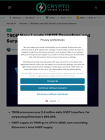 TRON Now Leads USDT Transfers and Surpasses Ethereum - Crypto News Flash