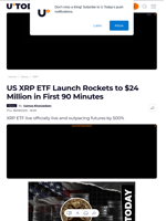 US XRP ETF Launch Rockets to $24 Million in First 90 Minutes - U.Today