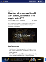 Hashdex wins approval to add XRP, Solana, and Stellar to its crypto index ETF