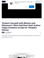 'Protect Yourself with Bitcoin and Ethereum': 'Rich Dad Poor Dad' Author Urges Investors to Opt for 'People's Money' - U.Today