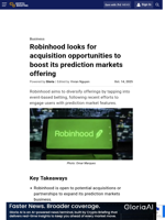 Robinhood looks for acquisition opportunities to boost its prediction markets offering
