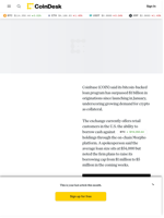 Coinbase’s (COIN) Bitcoin-Backed Loans Surpass $1B as Exchange Prepares to Lift Borrowing Cap