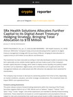 SRx Health Solutions Allocates Further Capital to its Digital Asset Treasury Hedging Strategy, Bringing Total Allocation to $18 Million