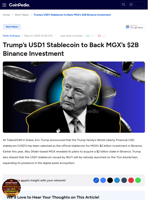 Trump’s USD1 Stablecoin to Back MGX’s $2B Binance Investment