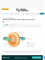 GENIUS Act could impact Tether's $10B treasury earnings