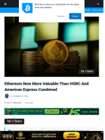 Ethereum Now More Valuable Than HSBC And American Express Combined | Bitcoinist.com