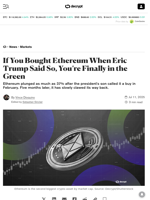 If You Bought Ethereum When Eric Trump Said So, You’re Finally in the Green - Decrypt