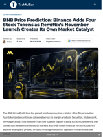 BNB Price Prediction: Binance Adds Four Stock Tokens as Remittix's November Launch Creates Its Own Market Catalyst - TechBullion