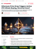Ethereum Price Drop Triggers Active ETH Whale Buying, Reversal Soon? - Coinspeaker